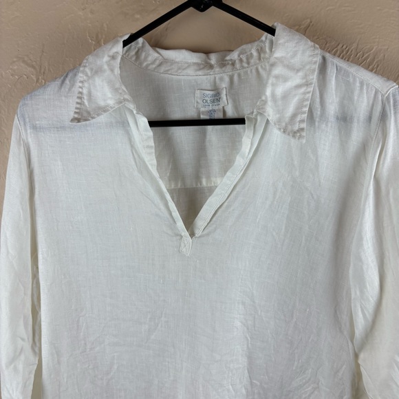 Sigrid Olsen White Linen Blouse Collared Pullover Lagenlook Small - Picture 2 of 10